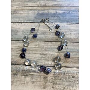 Top Frog Double Strand Acrylic Bead Necklace‎ NWOT Stations 16" Blue